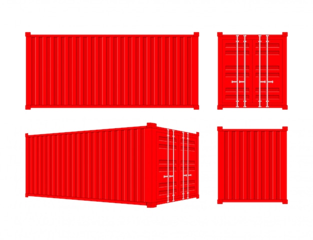 Vector red shipping cargo container twenty and forty feet. for logistics and transportation