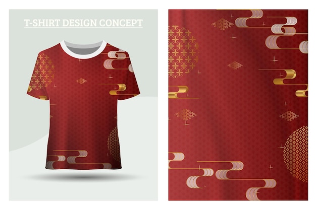 Vettore concetto di design della camicia rossa con stile tradizionale cinese