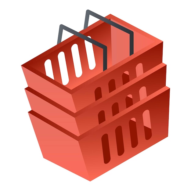 Red shop basket icon Isometric of red shop basket vector icon for web design isolated on white background