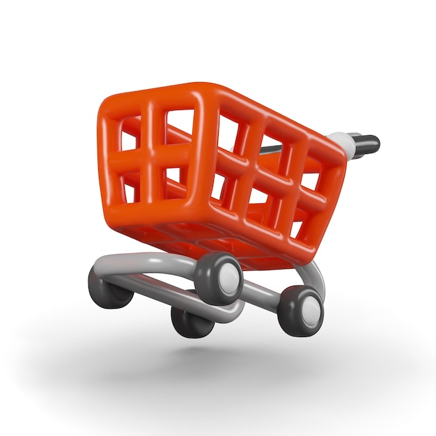 red shopping cart is in hurry for shopping empty trolley in cartoon style