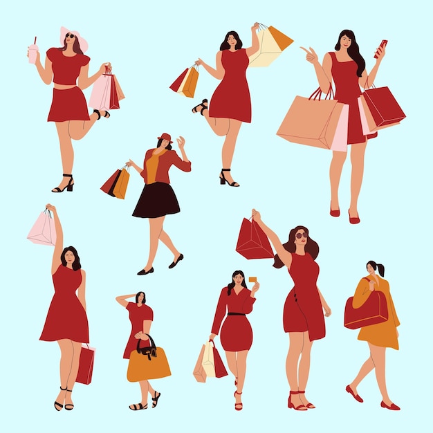 Red shopping girl character