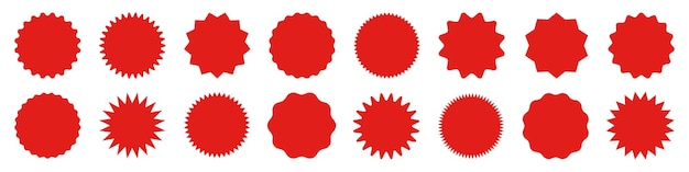 Vettore collezione di etichette rosse per la spesa adesivo di vendita o sconto etichetta di prezzo di offerta speciale badge promozionale del supermercato icona di sunburst vettoriale