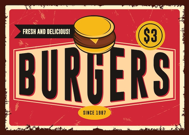 A red sign that says burgers since 1896.