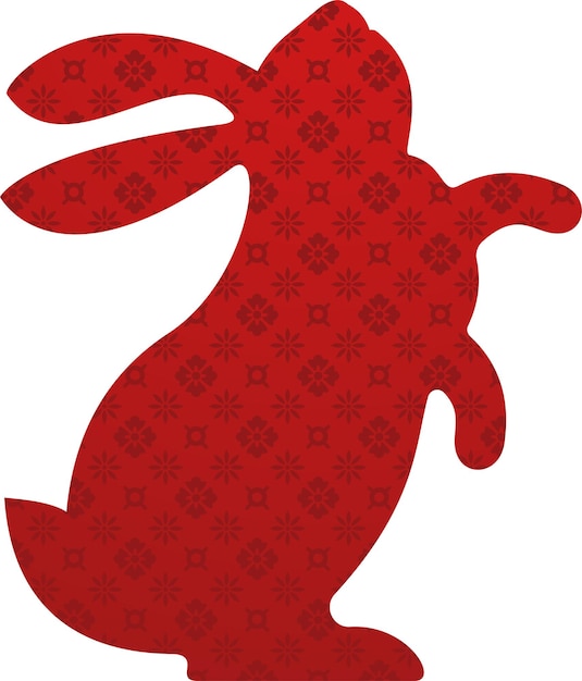 Красный силуэт милого кролика-кролика иконы зодиакальных животных