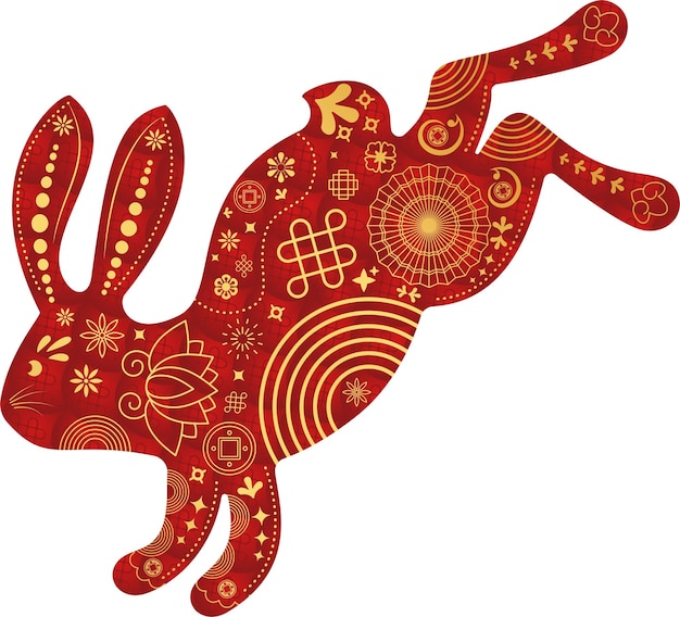 Красный силуэт милого кролика-кролика иконы зодиакальных животных