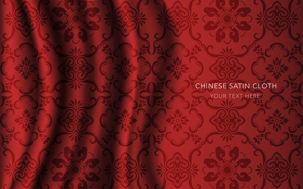 Red Silk Satin Fabric Cloth with pattern, cross flower