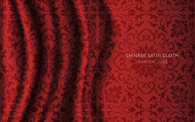 Vector red silk satin fabric cloth with pattern, vine cross flower