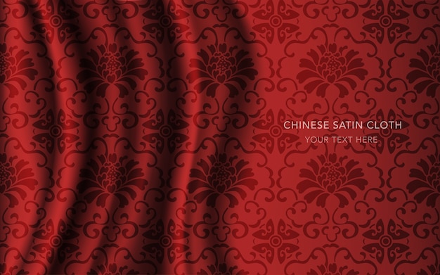 Red Silk Satin Fabric Cloth with pattern, vine flower