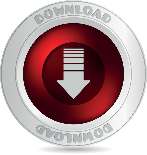 A red and silver coin with the word download on it.
