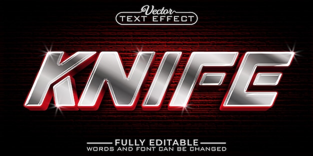 Red And Silver Shiny Knife Vector Editable Text Effect Template