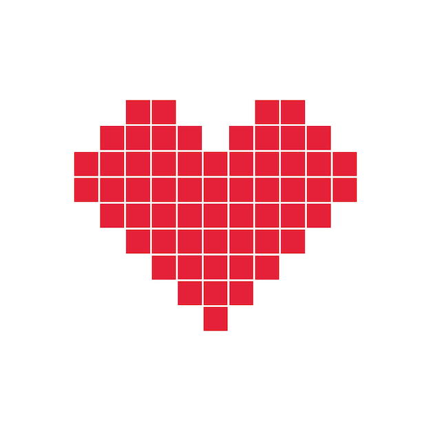 Red simple heart from mosaic pixel square parts  vector illustration