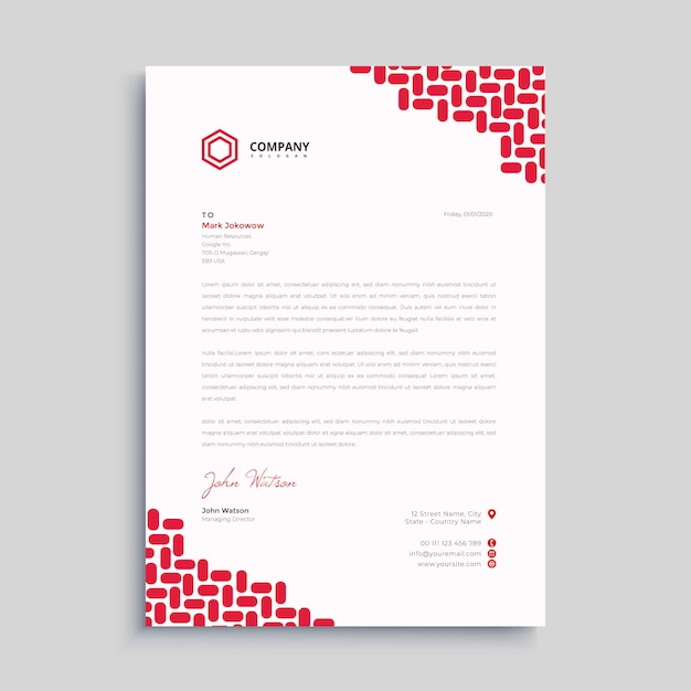 Vector red simple letterhead premium