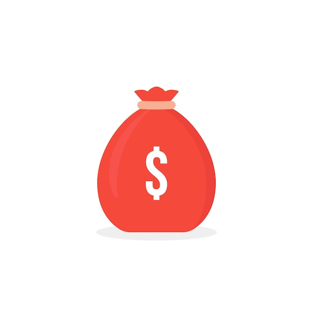 Vector red simple money bag icon isolated on white