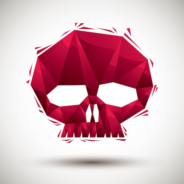 red skull geometric icon made in 3d modern style, best for use as symbol or design element for web or print layouts.