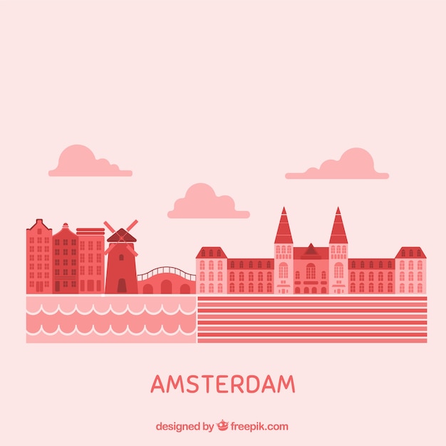 Vector red skyline of amsterdam