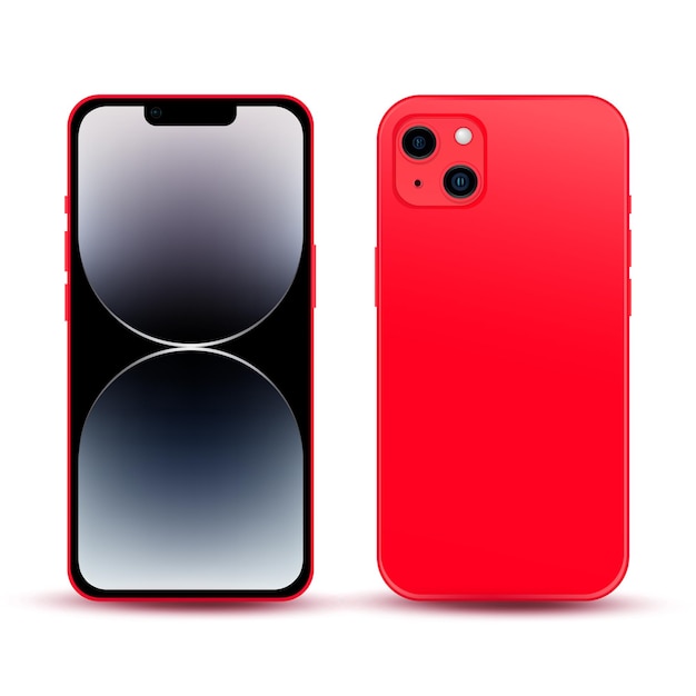 Vettore modello di smartphone rosso telefono 14 mockup di carta da parati originale del settore it novità per il web design su sfondo bianco vettore