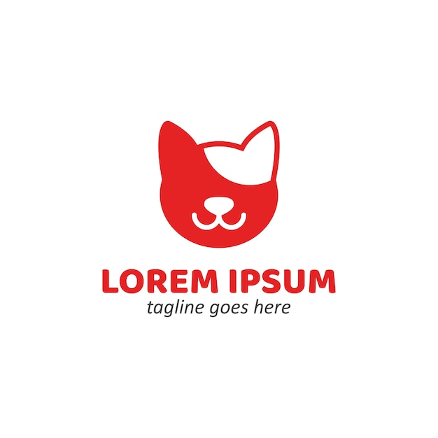 赤い笑顔の顔の猫単純なロゴのデザイン