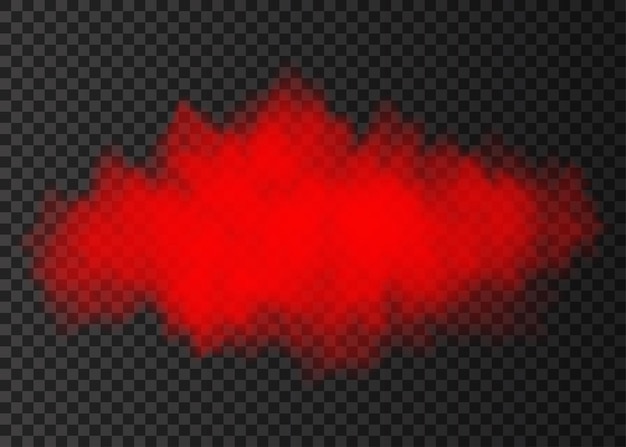 Red smoke cloud  isolated on transparent background.  steam explosion special effect.  realistic  vector   fire fog or mist texture .