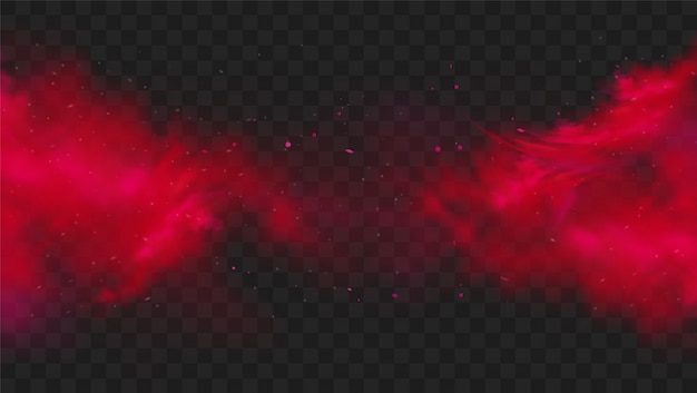 Vector red smoke or fog color  on transparent dark background.