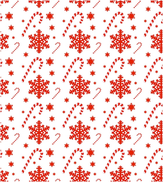 Red snowflakes and christmas candies vector seamless pattern