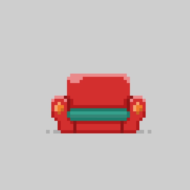 red sofa in pixel art style