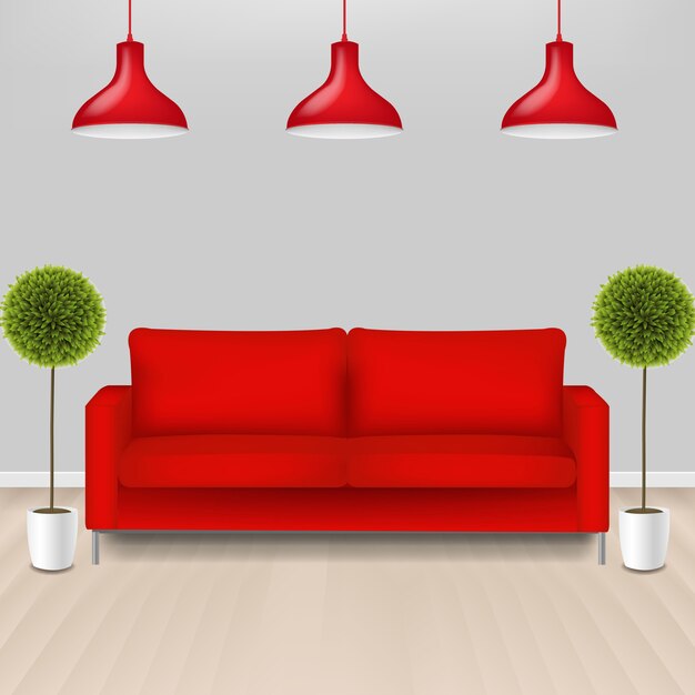 Vector red sofa with lams with grey background