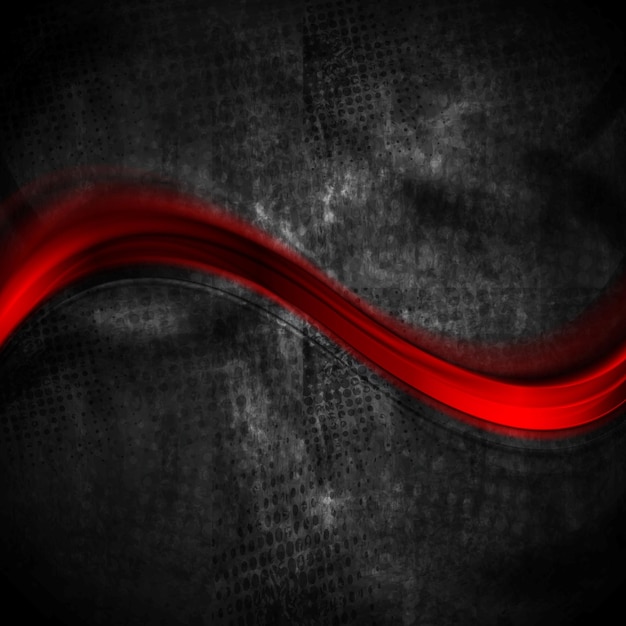 Vector red soft blurred wave on black grunge background