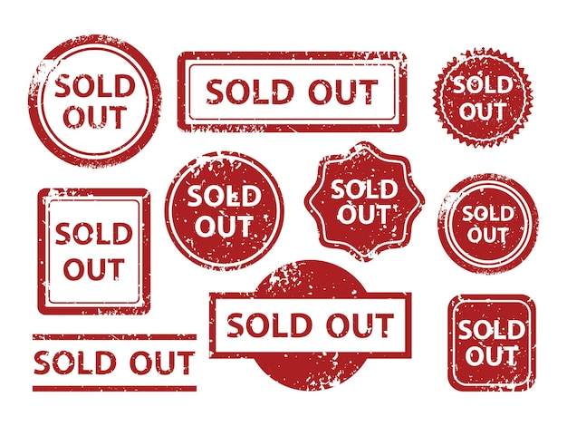 Red sold out grunge stamp sale badge template vector illustration