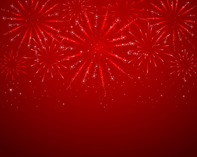 暗い背景のイラストに赤い輝きの花火