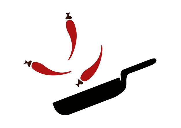 Red spicy pepper on frying pan. Logo. Banner.