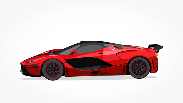 Cartone animato auto sportiva rossa con effetto laterale e ombra dettagliate