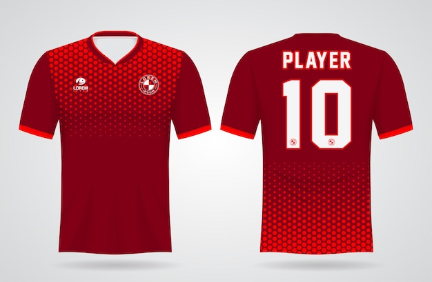 チームのユニフォームとサッカーのTシャツのデザインの赤いスポーツジャージテンプレート
