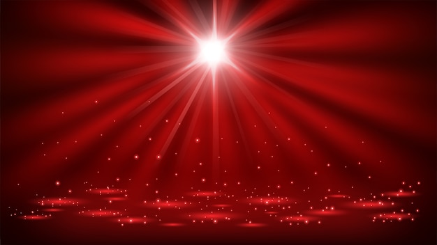 Vector red spotlights shining with sparkles 16:9 aspect ratio