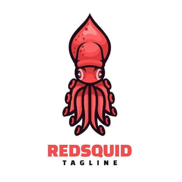 red squid cute character mascot logo