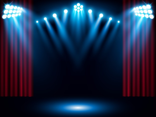 Red stage curtain with blue spotlight