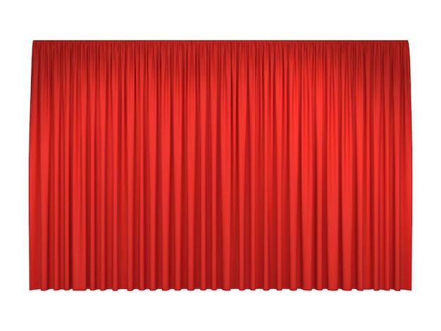 Red stage curtains isolated on white background