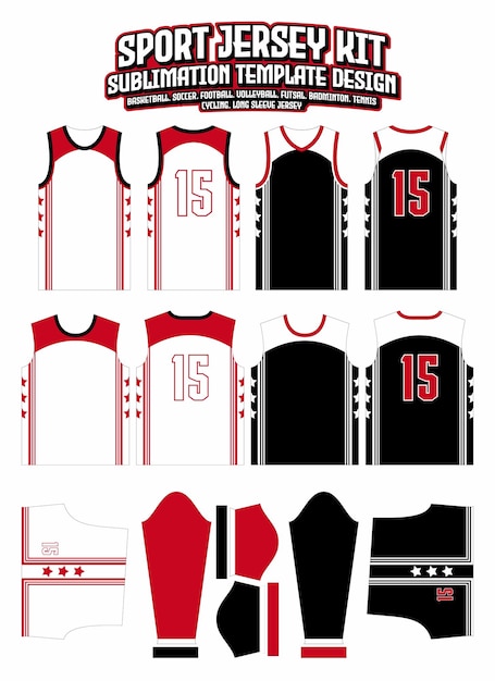 Premium Vector | Red star simple jersey design sportswear pattern template