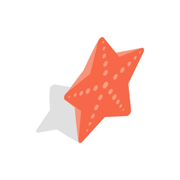 Vector red starfish icon in isometric 3d style on a white background