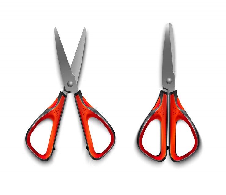 Vector red stationery scissors open and closed isolated on white background