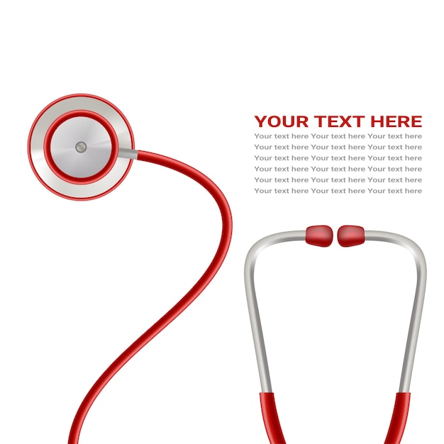 Vector red stethoscope isolated on a white background realistic vector illustration