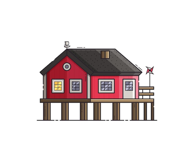 Red Stilt House Vector Illustration