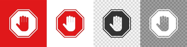 Red stop hand icon set Access ban sign simbol Vector flat