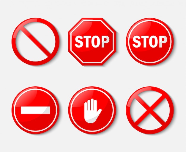 Red stop sign. no sign icon set isolated