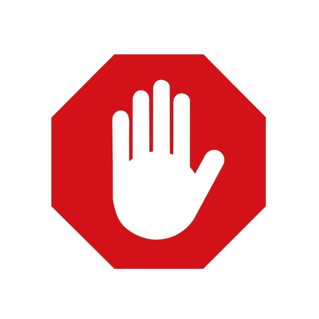 Vector a red stop sign with a white hand on a white background with copy space