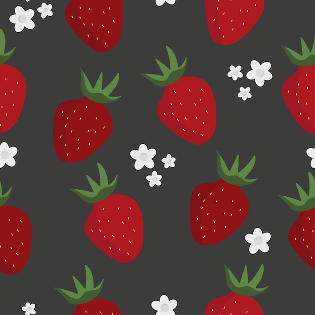 Red strawberry and white flower seamless pattern