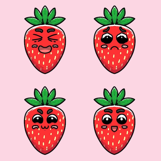 Red strawberry with different expression