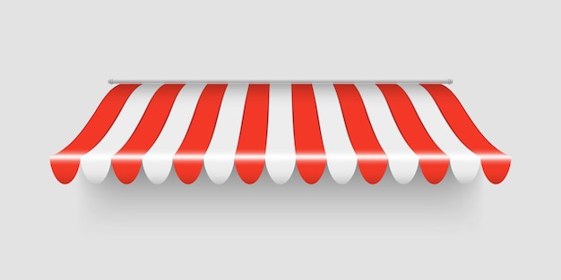 Vettore tendalino a strisce rosse o il negozio canopy per ristorante, bar, hotel o mercato di alimentari