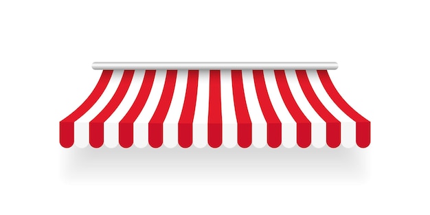 Вектор Красный полосатый навес палатка солнцезащитная для рынка на белом фоне векторная иллюстрация