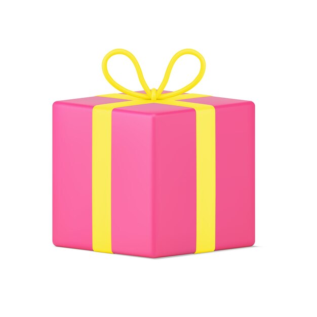 Red surprise gift 3d icon Volumetric box with yellow ribbons and bow on lid