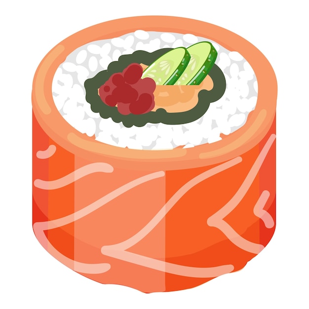 Red sushi roll icon cartoon vector Japanese food Dish fish